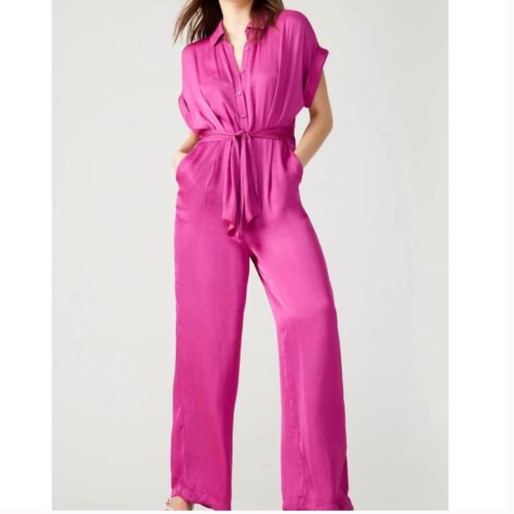 NEW STEVE MADDEN tori button down jumpsuit in bright pink rose